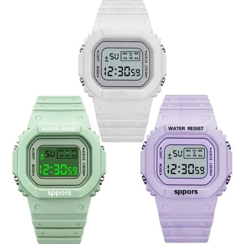 Men Women Couple Watch Luminous Digital Electronic Sport Watch Children Kids Wristwatch Female Waterproof Square Clock