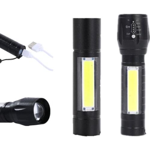 COB XPE LED Mini Camping Emergency Flashlight Zoomable Torch USB Rechargeable Work Light Inspection Lamp Warning Strobe Light