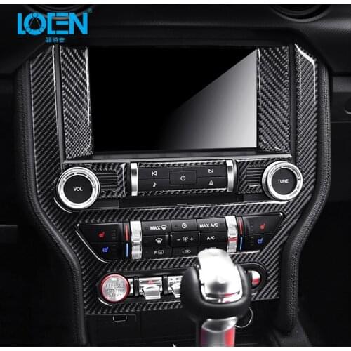 For Ford Mustang Carbon Fiber Central Control Air Conditioning CD Panel Cover Trim Sticker Car Styling 2015-2017
