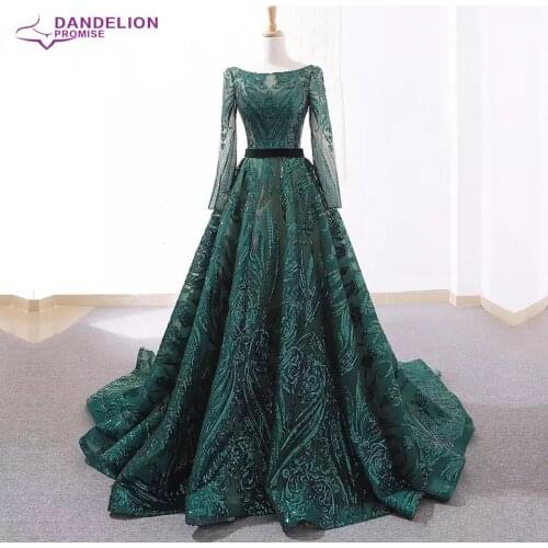 Elegant A-Line Luxury Evening Dress Muslim 2020 Vintage Long Sleeves Sequins Sparkle Prom Party Gown