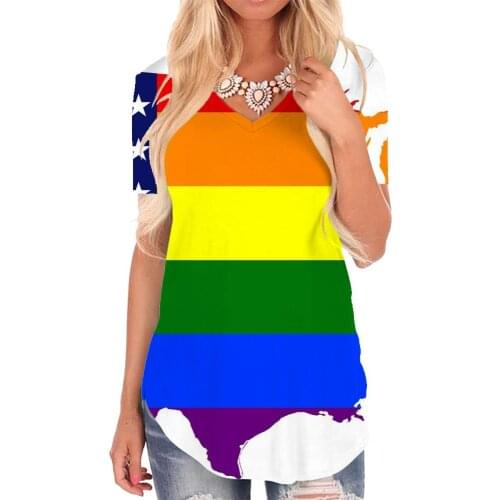 Giyu Brand Rainbow T-shirt women Colorful T-shirts 3d National Flag V-neck Tshirt Novel Shirt Print Womens Clothing Punk Rock