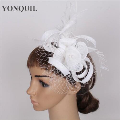 White Mesh Wedding Headdress For Elegant Bridal Fascinator Hat Hair Accessories Net Headwear Formal Party Dinner Fascinators