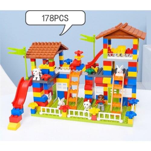 Supfy 178Pcs Colorful Big Particle Building Blocks DIY City House Roof Educational Toys For Children Compatible duplo slide