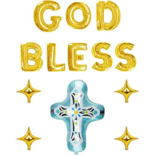 Set of 6 God Bless Balloons Cross Balloons God Bless Banner Baptism Decor Baptism Balloons Baby for Baby