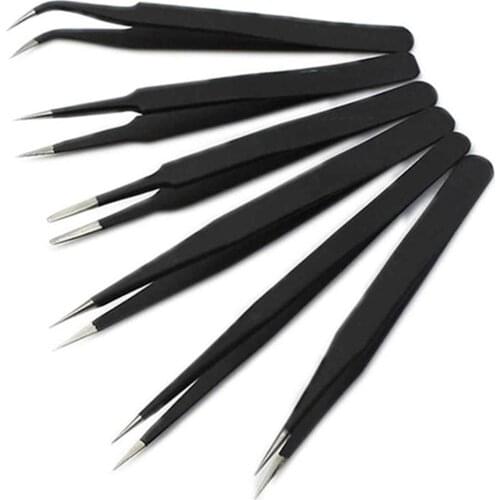 6 Pcs Tip Flat Head Precision Tweezers Set Stainless Steel Anti Static Tool Kit
