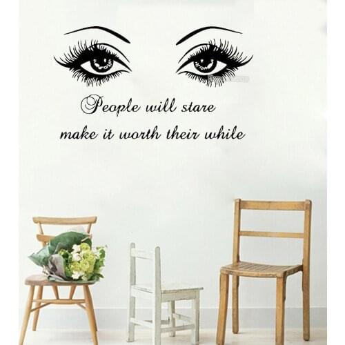Wall Decal Black Eye Eyelashes Vinyl Stickers Lashes Eyebrows Brows Beauty Salon Wall Sticker Quote Girl Room Home Decor LC020