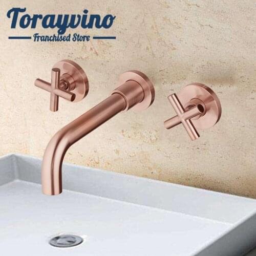 Wall Mounted Vanity Bsain Tap Set Washroom Rose Gold Brass Double Single Faucet Tub Sink Mixer Water Combo Kit