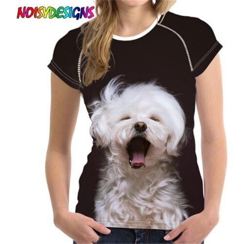 NOISYDESIGNS 2021 Maltese Dog Print Women Short Sleeve T Shirt Summer Breathable Casual Tshirt for Girls Ladies Fashion Tops Tee