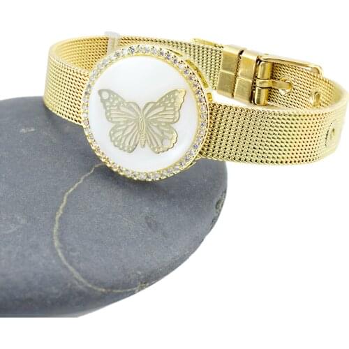 2020 New Butterfly Shell AAA Zircon Charm Bracelet for Woman Man Mesh Stainless Steel Strap Bangle Jewelry Gift