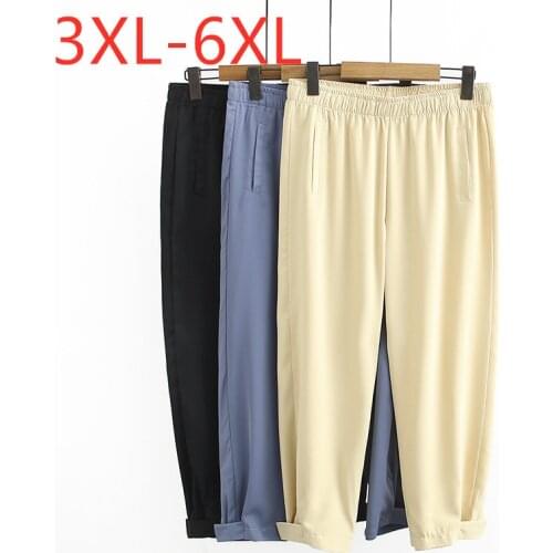 New 2021 summer Korea style plus size long pants for women large loose casual pocket trousers khaki blue black 3XL 4XL 5XL 6XL