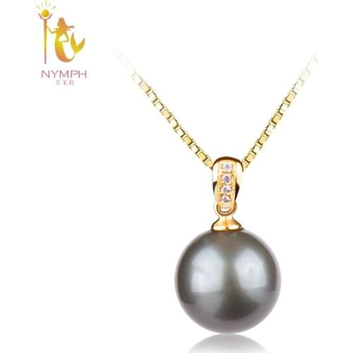 NYMPH Natural Black Tahitian Pearl Jewelry Real 18k Yellow Gold Pendant Necklace Luxurious Fine Jewelry Wedding Party Gift D229
