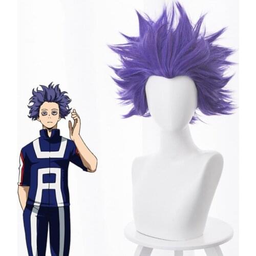 My Hero Academy Mind Man Makes Purple Beauty Tip Explode Head Cosplay Wig Anime Perform Fluffy Curls Short Hair Molding Hair