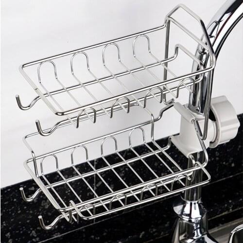 Stainless Steel Kitchen Bathroom Shelves Faucet Rack Towel Holder Sponge Dish Cloth Finishing Sink Rag Storage Drain Dry Rack