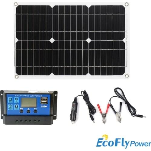 12V 60W Protable Solar Panel Kit 2 USB Charger Port with 10A Solar Charge Controller Off Grid Monocrystalline Module