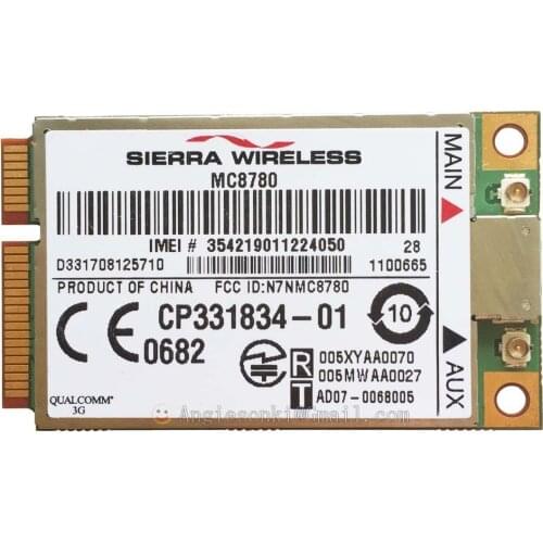 Unlocked Sierra MC8780 3G WIFI Wireless WWAN Card 7.2 Mbps PCI-E Mini HSPA+ HSDPA UMTS GPRS EDGE WLAN Module for DELL, Toshiba