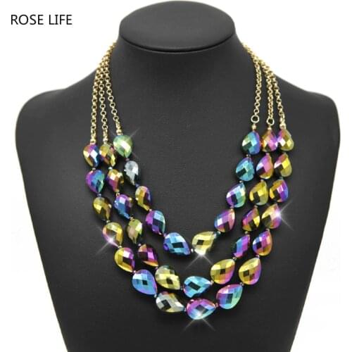 ROSE LIFE New Fashion Trendy wedding Jewelry Crytal Stone Multiple Layers Luxury Choker Necklace Nice Party Gift for Women