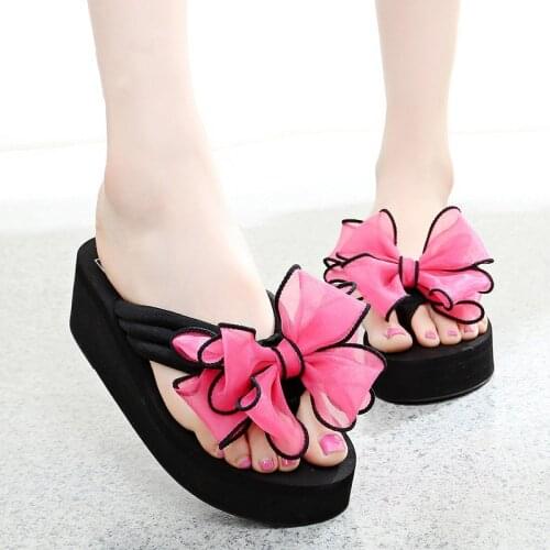 2019 Summer Shoes Woman Sandals Outdoor Slippers Fashion Bowknot Beach Slippers Flip Flops Wedge Slides zapatillas de niña 33-41