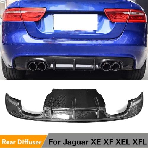 Carbon Fiber Rear Bumper Lip Diffuser Spoiler for Jaguar XE Sedan 4-Door 2015 - 2017 Dual Exhaust Two Outlet Exhaust Diffuser