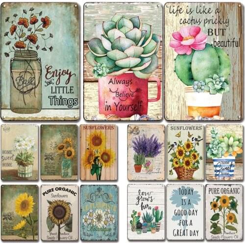 Old Sunflower Metal Plaque Tin Sign Vintage Sweet Home Kitchen Decor Plate Shabby Chic Yard Garden Decoration Wall Stickers