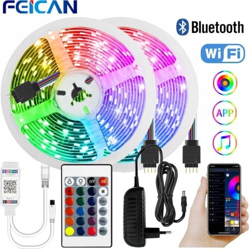 LED Strip Light 12V SMD 5050 RGB Flexible Ribbon WiFi / Bluetooth 5M 10M 15M 20M Tape Lamp Diode Ledstrips Works with Alexa