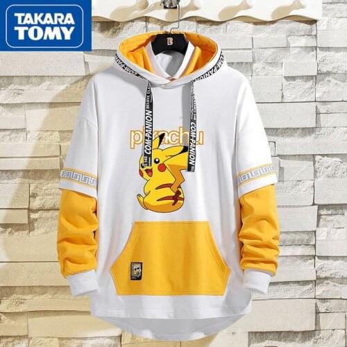 TAKARA TOMY Pokemon Mens New 2021 Cute Cartoon Hooded Long Sleeve Top Simple and Comfortable Cotton Student Sweatshirt