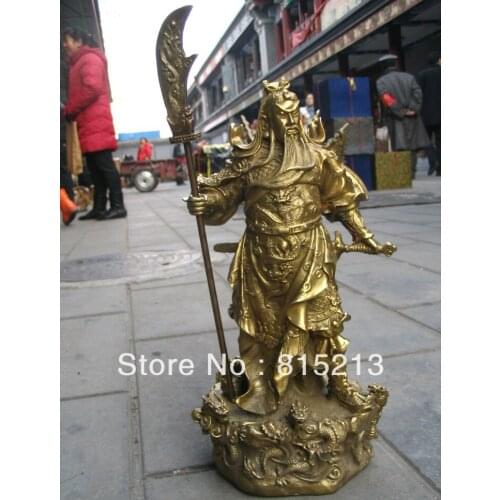 Wang 00078 26cm CHINESE Nine dragon God wealth Generals "GuangGong" Brass bronze statue