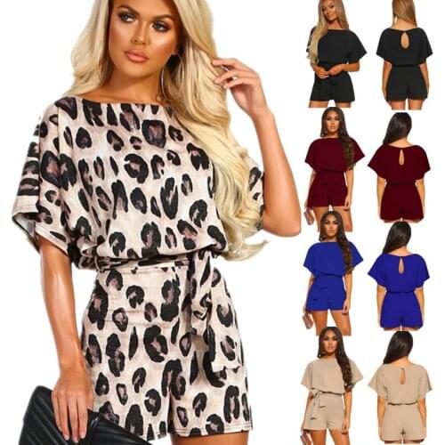 Vintage Leopard Jumpsuit Women Romper Overalls Sexy O Neck Jumpuit Summer Boho Loose Jumpsuit