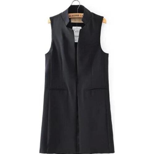 Womens Long Sleeveless Jacket Coat Ladies Office Work Formal Waistcoat Vest Women Gilet Outwear Blue Black White Spring