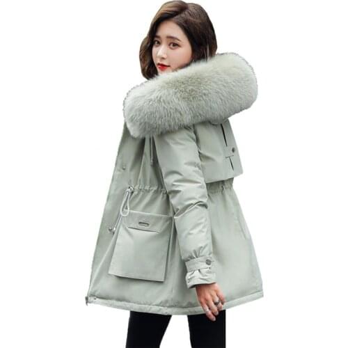 Ladies Velvet Liner Thicken Hooded Parka Women Slim With Big Fur Collar Outerwear Autumn Winter Jacket Women Coat Parkas Female