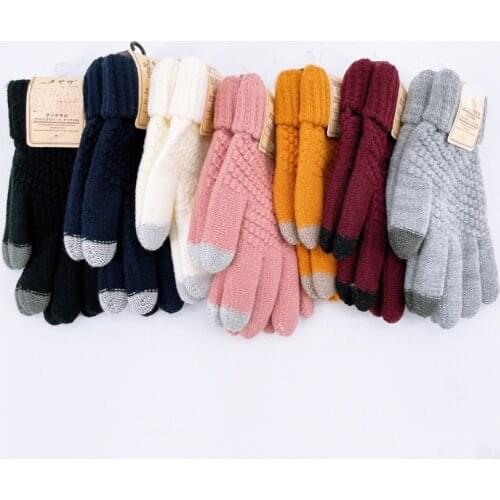 Winter Touch Screen Gloves Women Men Warm Stretch Knit Mittens Imitation Wool Full Finger Guantes Female Crochet Luvas Thicken