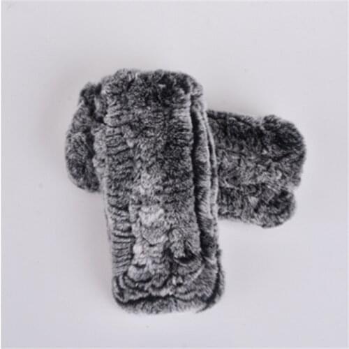 Womens 100% Real Genuine Knitted Rex Rabbit Fur Winter Fingerless warm soft Gloves Mittens Arm Sleeve