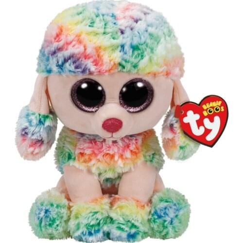 15CM Ty Plush Animal Doll Blue Rainbow Dog Colorful Poodle Puppy Soft Stuffed Toys Christmas Gift For Kids