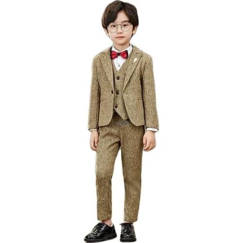 2021 Flower Boys Wedding Suit England Style Gentle Boys Formal Tuxedos Suit kids Blazer Party Suit Performance Dress Costume