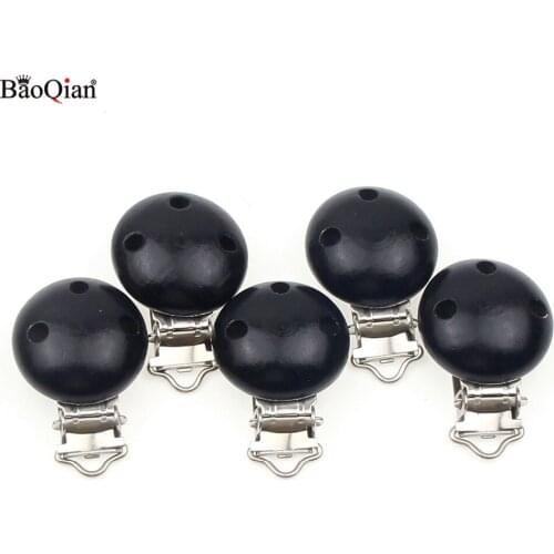 5Pcs Black Wooden Metal Baby Pacifier Clips Holders Clothing Round Clasps DIY Baby Suspender Garment Clips Accessories 29x45mm