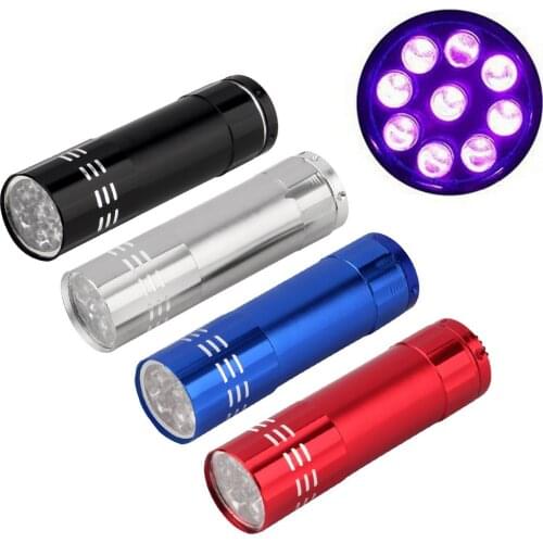 Aluminum Portable UV Ultra Blacklight 9 LED Flashlight Torch Light Lamp