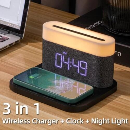 S26 15W Wireless Charger Phone LED Lamp Creative Bedside light Charging Switch Brightness Adjustable Home Night Light With Clock