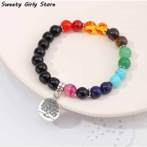 Natural Stone Bead Bracelet Colorful Yoga Jewelry Balance Bracelets for Women Men Fashion Design Bead Charms Bangle Pendants