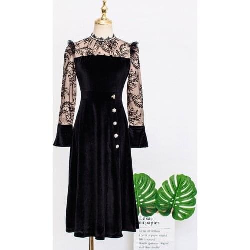 DEL LUNA Hotel IU 장만월 2020 Autumn Long Sleeve Lace Patchwork Dress Women Elegant Lady Long Party Desses Vestidos L503