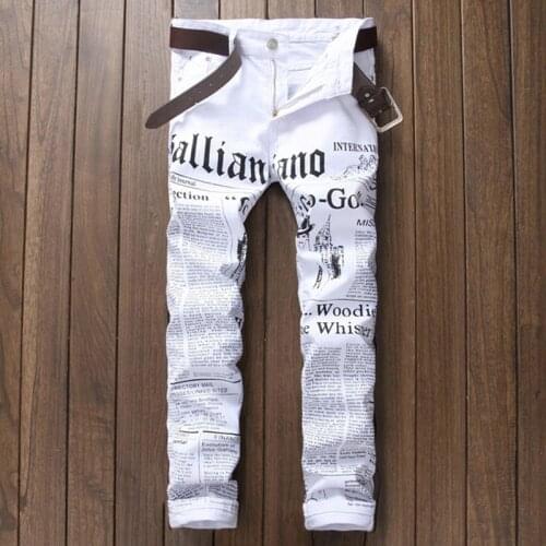 New luxury brand fashion stretch mens jeans white letters printing jeans men casual slim fit trousers denim printed jeans pants
