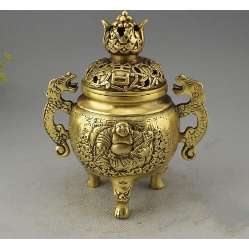Chinese Brass Buddha Statue Incense Burner Crafts