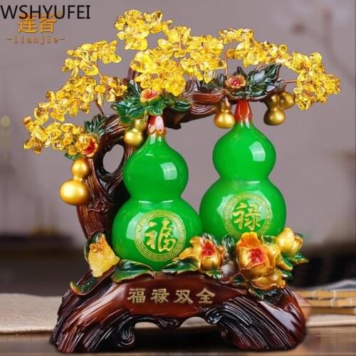 Chinese Lucky Money Gourd Plant Resin Statue Home Decor Living Room Entrance Ornaments Christmas Birthday Present Decorations