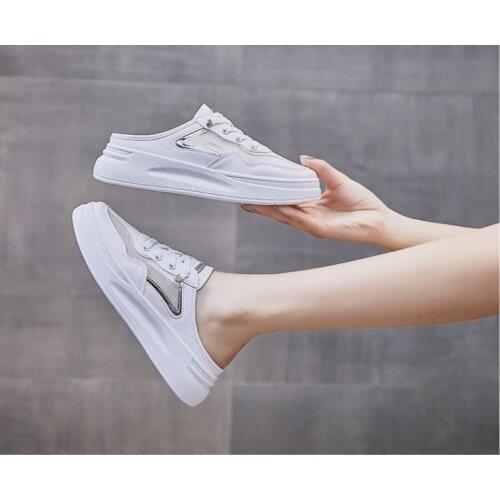 Womens Shoes 2021 Summer Breathable White Shoes Women Casual Comfort Half Slippers Women Fashion Mesh Platform Sneakers