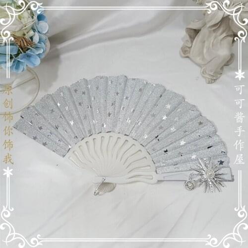 Lolita Japanese Girl Folding Fan Vintage Hand-Held Star-like Sea Fan Shooting Comic Show Swing Shooting Cos Dance Props