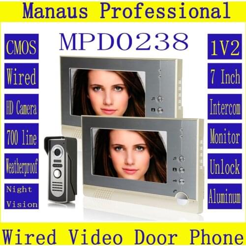Best Magnetic Lock One to Two Video Doorphone Device Hot Selling 7 inch Screen Display Outdoor Video Door Intercom System D238b