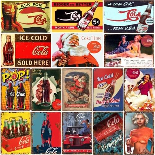 Ice Cola Metal Tin Sign Coke Vintage Plaque Wall Sticker Retro Art Poster Home Decoration Iron Painting Bar Pub Restaurant Club