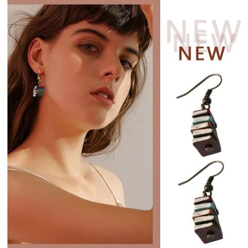 Miniature Stack of Books Drop Earrings Book Lover Librarian Teacher Jewelry for Women Girl Book Classic Spines Novel Earring 3.7