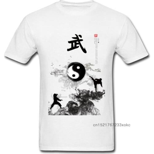 Yin Yang Kung Fu Chinese Traditional Water Ink Painting Men White T-shirt Short Sleeve Cotton T Shirt Unique Design