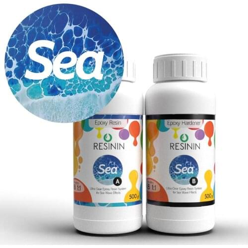 Resinin Sea 1kg Resinart Epoxy Resin-Hardener Kit AB DIY Geodeart Tabletop Oceanart Crystal Transparent Glue 1 kg