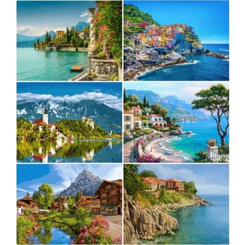 AZQSD Diy Paint By Number Seaside Handpainted Unique Gift Painting By Number Canvas Town Landscape Kits Modern Wall Art