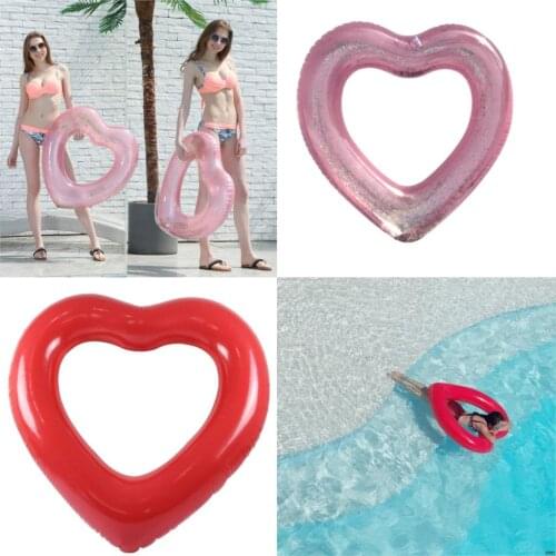 Inflatable Swim Ring Red Heart-Shape Floating Tools Swimming Pool Life Buoy